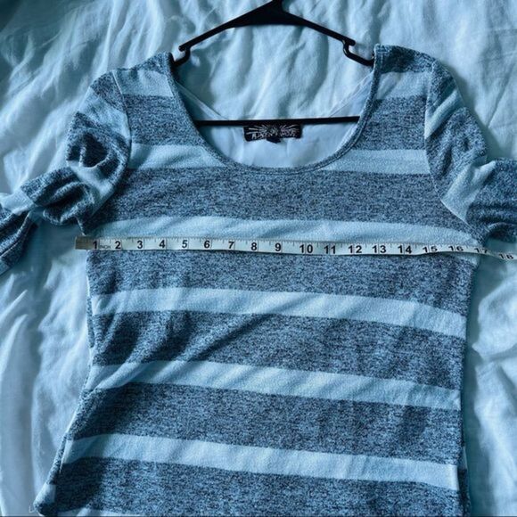 Striped Knit Long Sleeve Top with White Mesh High Low Shirttail - Picture 5 of 7